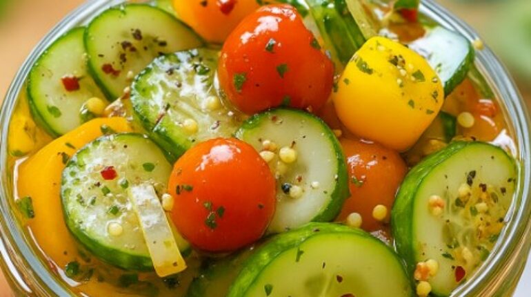 cucumber tomato onion recipe diabetic-friendly recipes easy summer salad healthy vegetable side dish low-calorie vegetable dishes make-ahead salads marinated cucumber salad Mediterranean-style salads picnic salad ideas quick no-cook recipes refreshing summer dishes vinegar marinated vegetables 