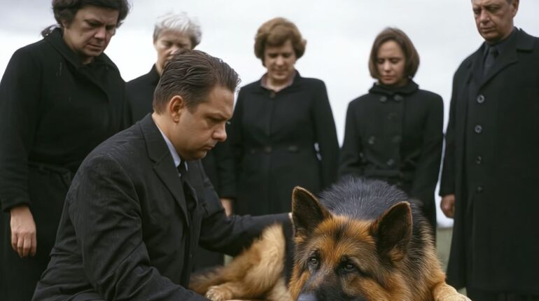 dog mourns owner emotional dog story German Shepherd loyalty heartbreaking funeral story inseparable partners in life and death K9 and officer buried together loyal dog dies on owner’s coffin officer K9 bond police dog sacrifice true loyalty tale 