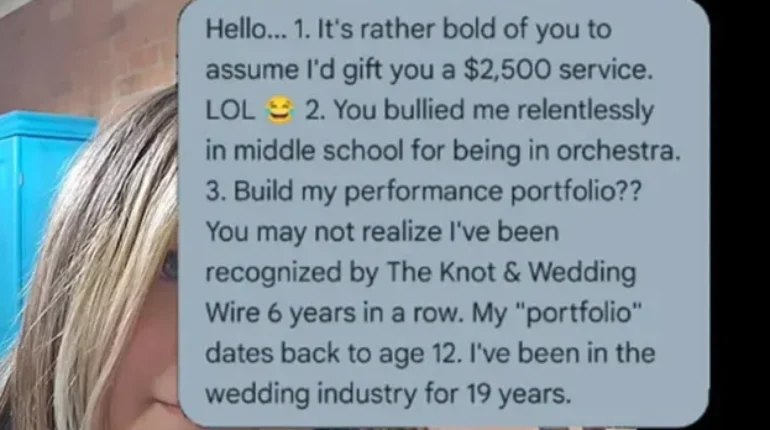 childhood bully revenge childhood bullying comeback life full circle moment mean girls day story stand your ground sweet revenge wedding Tiffany Mulder violinist viral wedding story wedding music drama wedding violinist story 
