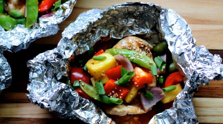 baked chicken foil dinner easy weeknight meal foil packet recipes healthy chicken dinner oven foil packet ideas pineapple chicken recipe sweet and savory chicken recipe teriyaki chicken and pineapple 