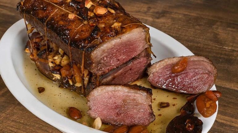 Dried Fruits Duck Breast Festive Meal garlic honey glaze make ahead no-bake holiday recipes Roast Duck 