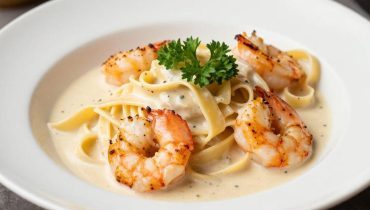 Shrimp Fettuccine: 720 calories for a creamy dish ready in less than 30 minutes