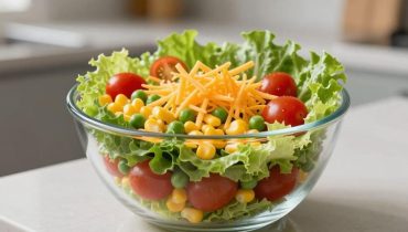 Weight Watchers Layered Salad: 5 points per serving for a complete bacon-cheddar dish Weight Watchers Layered Salad: 5 points per serving for a complete bacon-cheddar dish