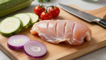 Hasselback Chicken Primavera: 44g protein, one dish and 20 minutes flat