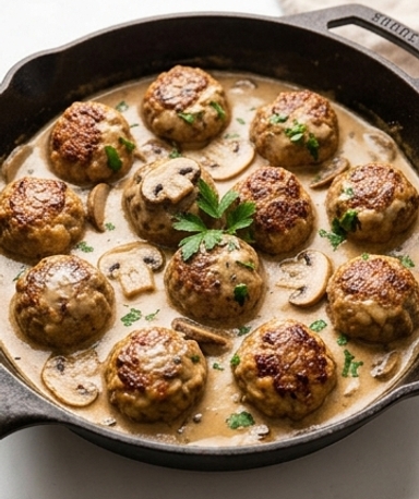 boulettes-de-viande-maison-sauce-cremeuse-aux-cham cover