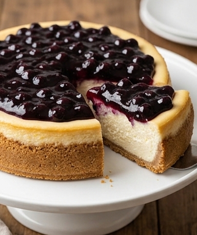 cheesecake-aux-myrtilles-fraiches-avec-croute-mais cover