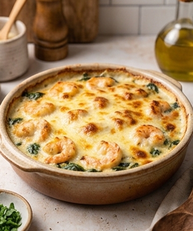 gratin-de-crevettes-et-epinards-au-gruyere-le-plat cover