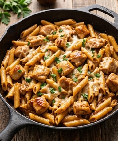 penne-au-poulet-bbq-miel-en-une-seule-poele-le-din cover