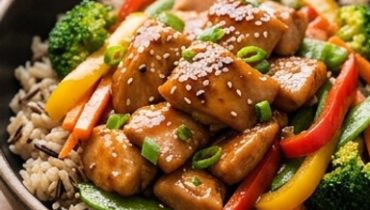Glazed Teriyaki Chicken Stir-Fry, Crunchy Vegetables and Wild Rice Glazed Teriyaki Chicken Stir-Fry, Crunchy Vegetables and Wild Rice