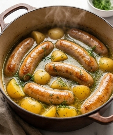 saucisses-mijotees-aux-pommes-de-terre-le-plat-rec cover