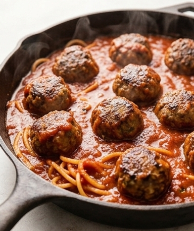 spaghetti-et-boulettes-de-viande-a-la-poele-le-cla cover