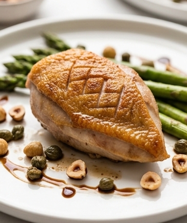 supreme-de-pintade-aux-asperges-vertes-noisettes-e cover