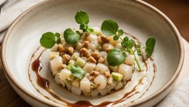 Scallop Tartare with Artichokes, Green Apple, and Apple Juice Reduction Scallop Tartare with Artichokes, Green Apple, and Apple Juice Reduction