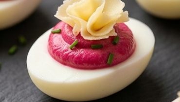 Beetroot Deviled Eggs with Tête de Moine AOP