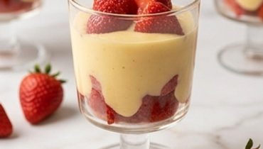 Egg-free pastry cream and fresh strawberry verrines