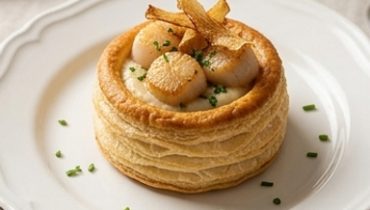Scallop Vol-au-vent, Jerusalem Artichoke and Salsify Chips Scallop Vol-au-vent, Jerusalem Artichoke and Salsify Chips