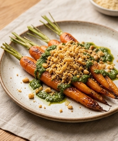 carottes-fanes-roties-au-pesto-et-crumble-croustil cover