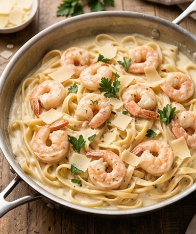 fettuccine-alfredo-aux-crevettes-en-un-seul-plat cover
