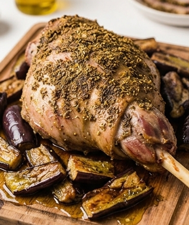 gigot-d-agneau-roti-au-zaatar-et-aubergines-confit cover