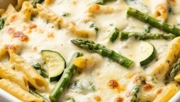 Spring Pasta Bake with Asparagus, Zucchini, and Mozzarella