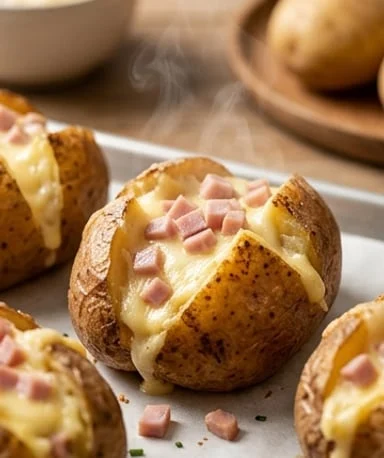 Jacket potatoes with turkey ham and raclette cheese