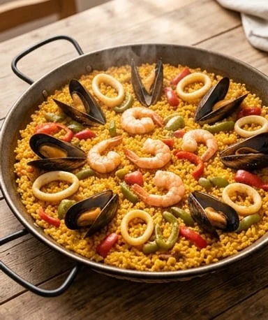 Catalan Paella with Mussels and Shrimp