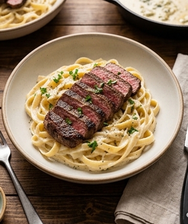 pates-fettuccine-au-steak-et-sauce-gorgonzola-alfr cover
