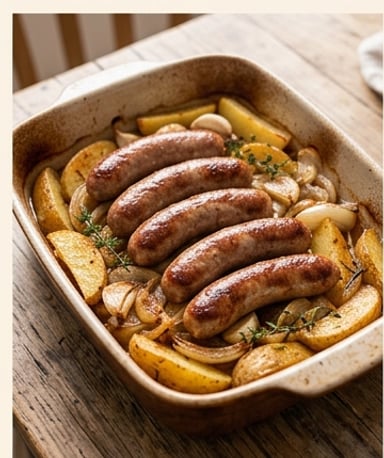 saucisses-de-volaille-au-four-et-pommes-de-terre cover