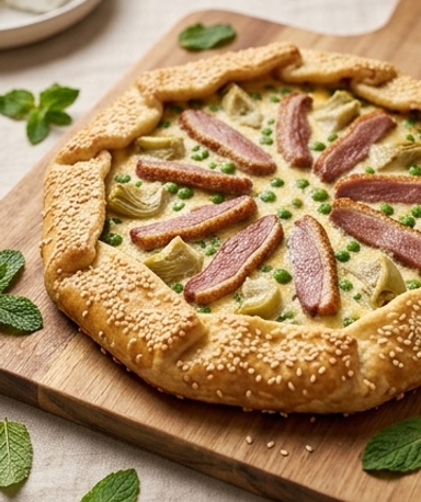 tarte-rustique-au-canard-petits-pois-et-artichaut- cover