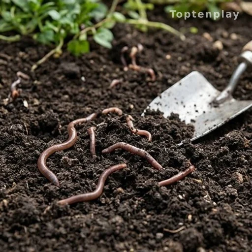 Garden soil with earthworms near the surface, illustrating soil health importance