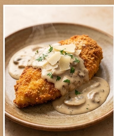 poulet-croustillant-sauce-champignons-parmesan cover