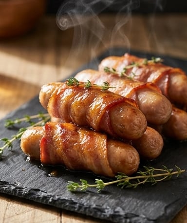 saucisses-enrobees-de-bacon-de-dinde-caramelise cover