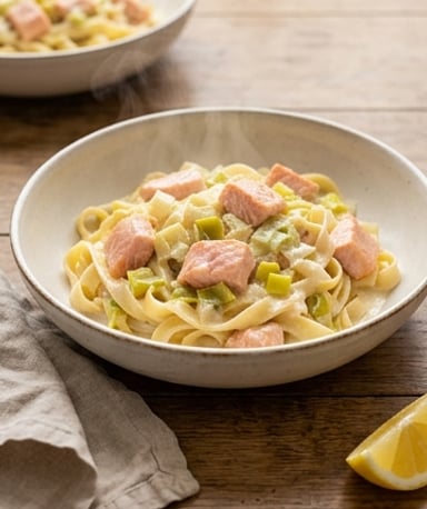 tagliatelles-aux-poireaux-et-saumon-cremeux cover