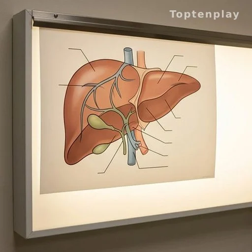 Medical diagram of the human liver displayed on a clinical lightbox
