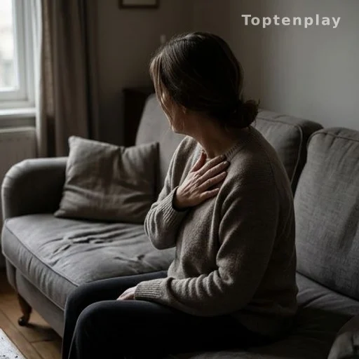 Person resting hand on chest showing early cancer symptom of fatigue