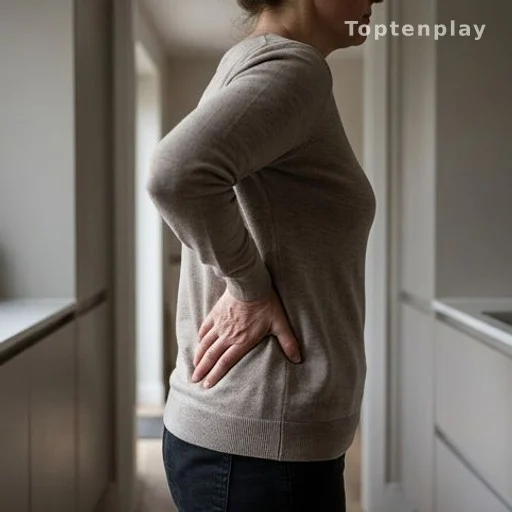 Person holding lower back illustrating cancer-related pain symptom