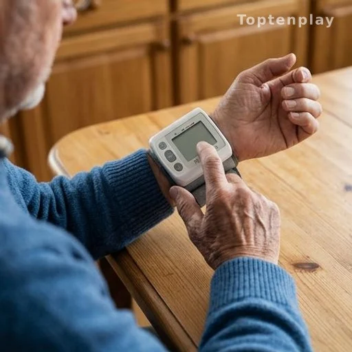 Older adult checking blood pressure, a key risk factor for kidney disease