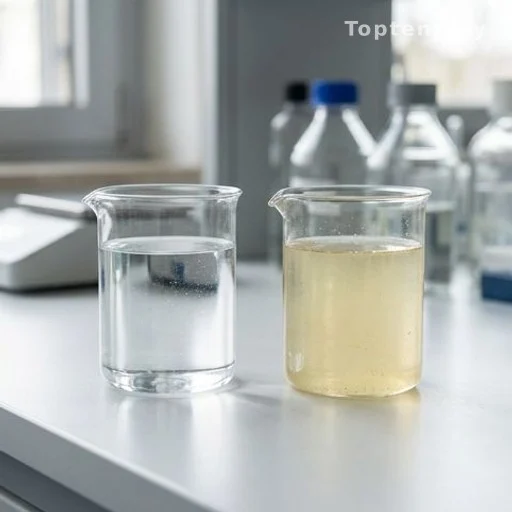 Two glasses comparing colorless and yellow urine tones on a white surface
