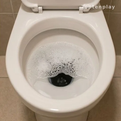 Foamy bubbles visible in a white toilet bowl, clinical bathroom setting