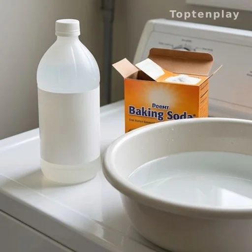 White vinegar and baking soda for deep cleaning and deodorizing yellowed pillows