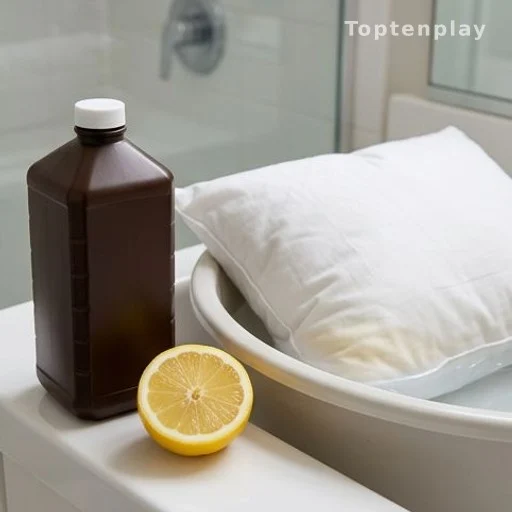 Hydrogen peroxide and lemon juice solution for removing tough pillow stains