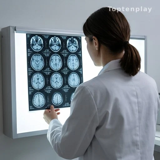 Researcher reviewing brain scans in lab, cognitive decline and Alzheimer's research