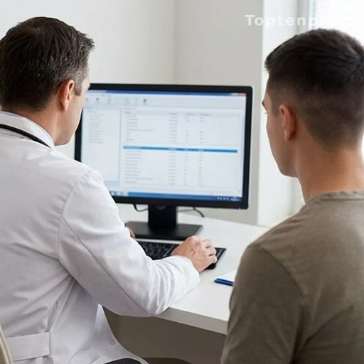 Doctor reviewing colonoscopy results with a young patient in a clinic