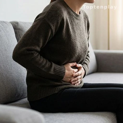 Person experiencing abdominal discomfort, a warning sign of colon polyps