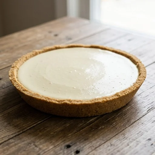 Chilled no-bake lemon cream cheese pie in graham cracker crust