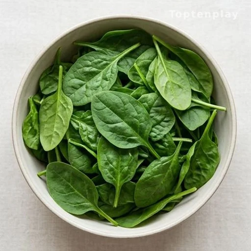 Bowl of fresh spinach leaves rich in vitamins and antioxidants including lutein