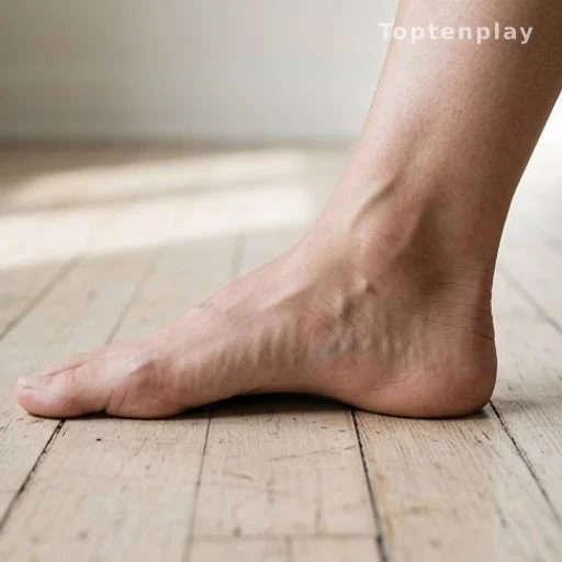 Bare foot arch and heel on wooden floor, plantar fasciitis illustration