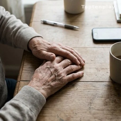 Elderly hands near everyday objects illustrating word-finding difficulties in cognitive decline