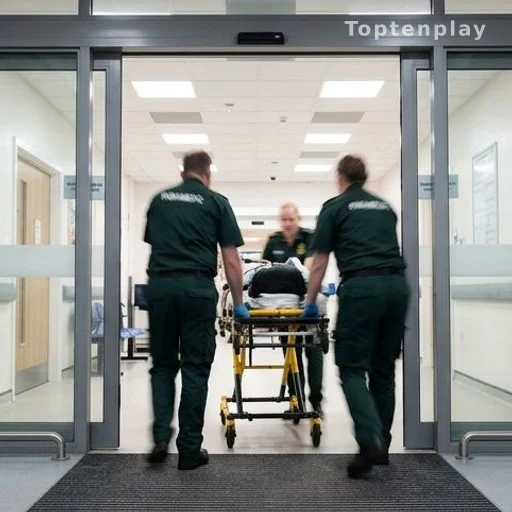 Paramedics rushing a patient into an emergency department, illustrating the urgency of early heart attack response