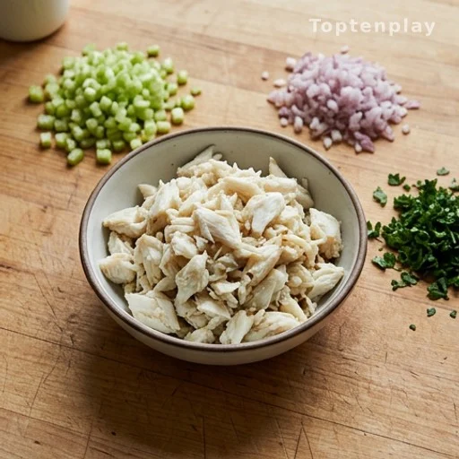 Fresh lump crabmeat and chopped vegetables for a healthy crab salad recipe